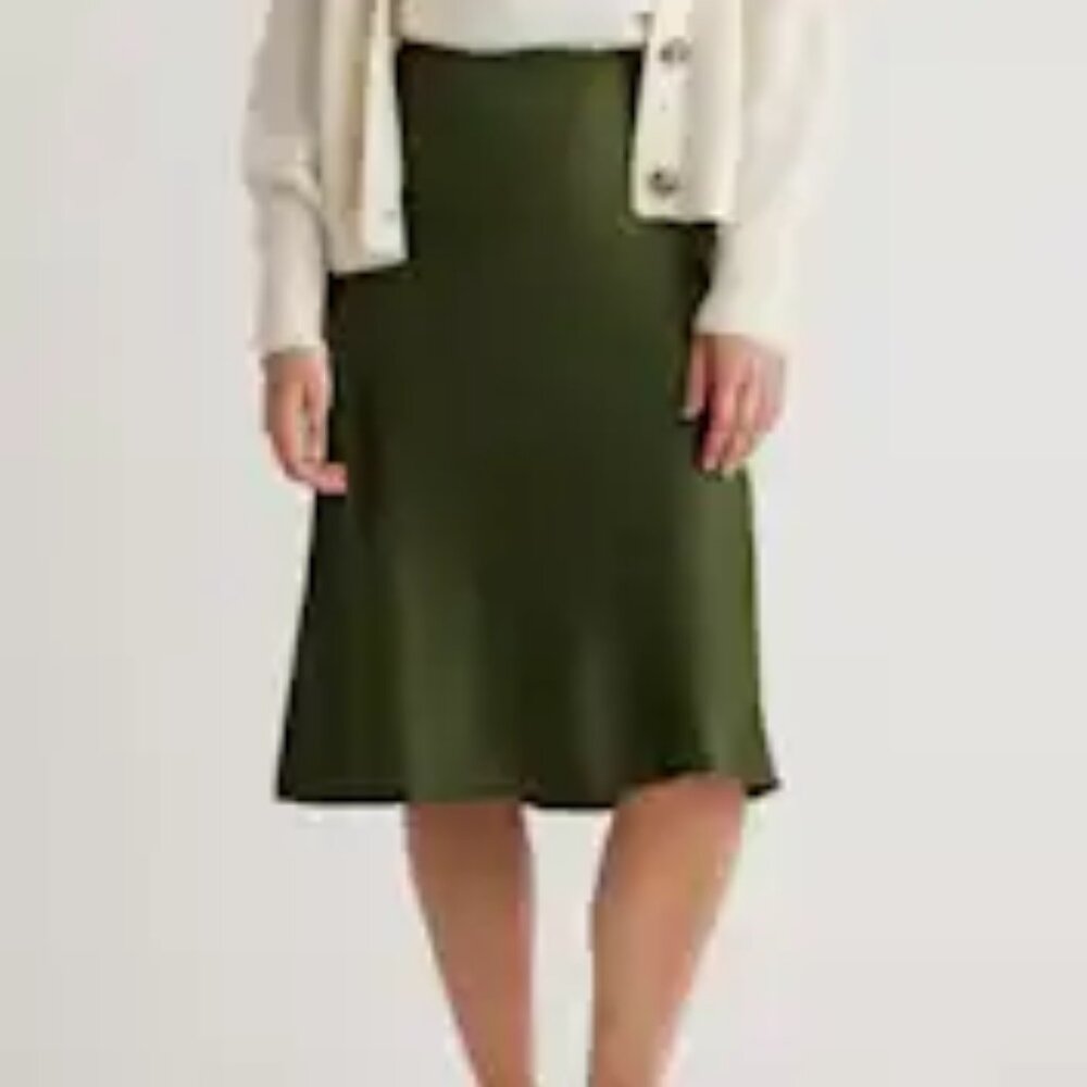 Quince 100% Washable Silk Skirt NWT Medium Basil Green